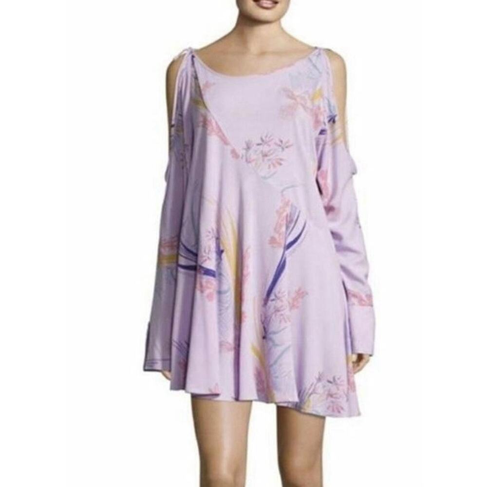 Free People Clear Skies Cold Shoulder Tunic Dress M Lilac Floral Print